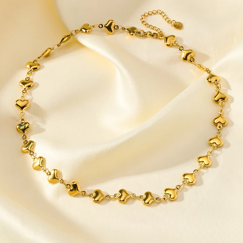 EILIECK 316L Edelstahl Herzförmige Perlenkette Armband-Set Modischer Goldfarbener Wasserdichter Schmuck für Frauen Mädchen Geschenk – Detail 17