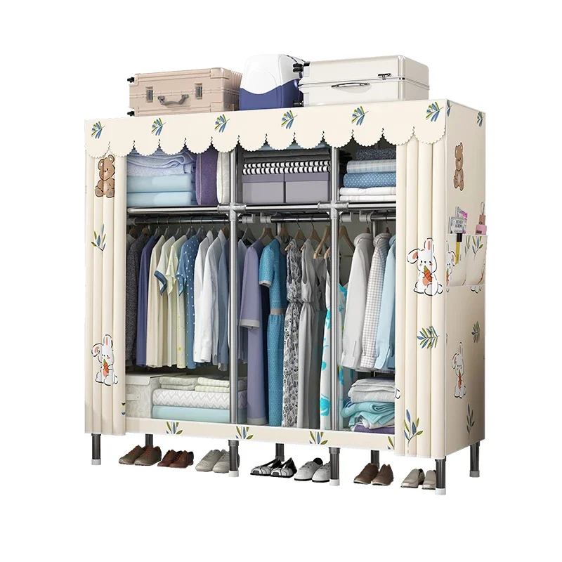 'Steel Frame Cabinet for Hanging Clothes Folding Movable Portable Closet Wardrobe for Clothing Storage