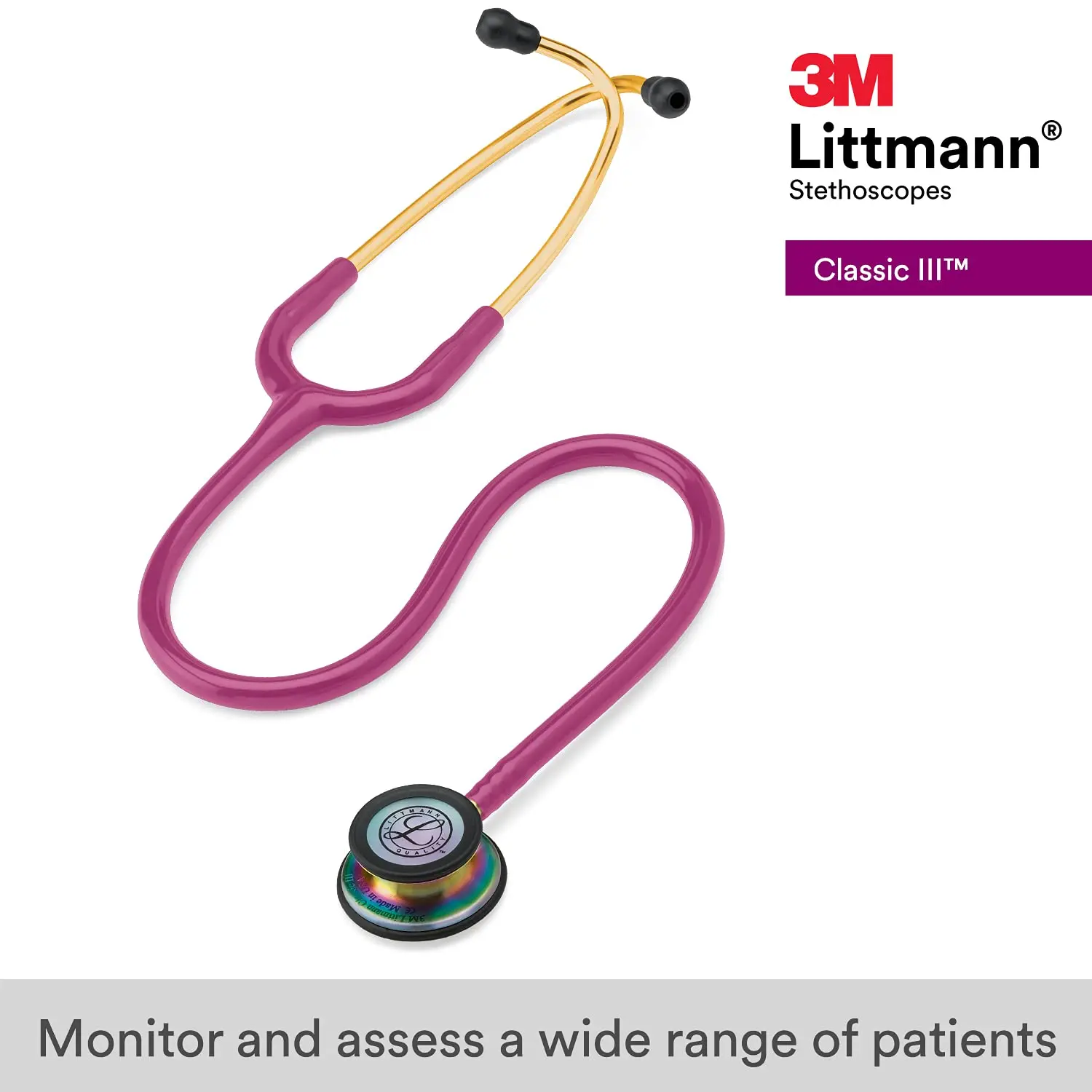 

Стетоскоп для контроля Littmann Classic III, 3 м, нагрудник с радужной отделкой, черный стержень и гарнитура, черная трубка, 27 дюймов, 5806