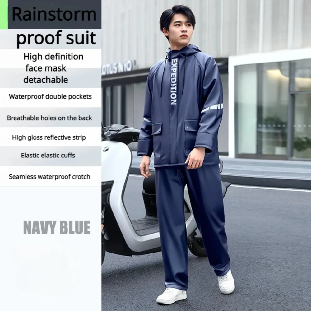 Men Raincoat PVC Split Raincoat And Pants Set For Motorcycle Rainproof And Windproof Reflective Waterproof  Hiking Rainwear Set