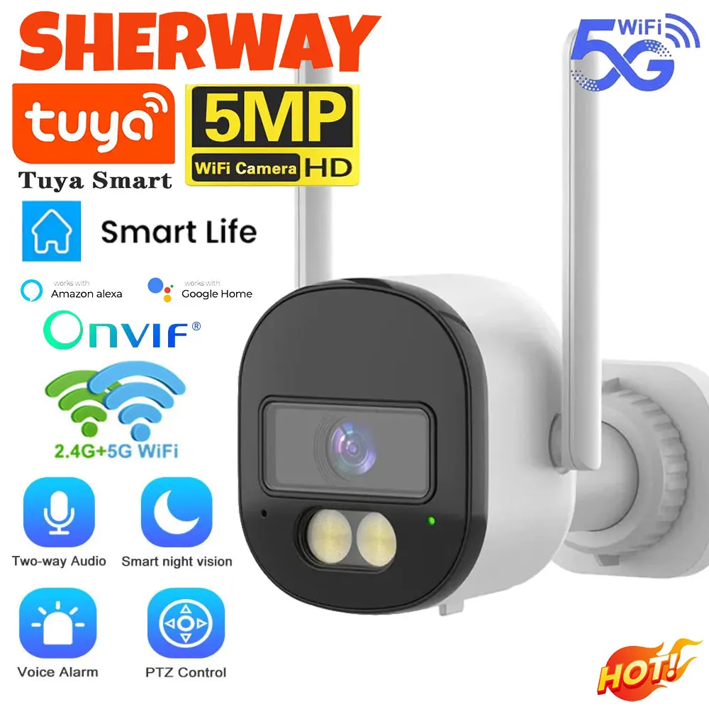 

Tuya 5MP Bullet Camera Outdoor 2.4G/5G Dual Band Wifi Security Camera Color Night Vision Surveillance Support Onvif Two Way Talk