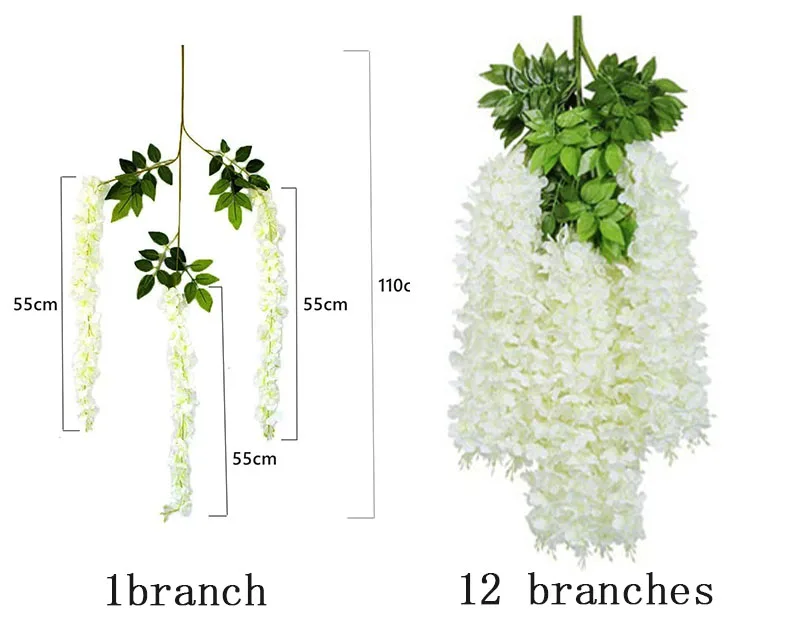 12 stücke Künstliche Glyzinien Blumen String Hängen Girlande Hochzeit Im Freien Garten Bogen Dekoration Home Party Decor Gefälschte Blume – Detail 2