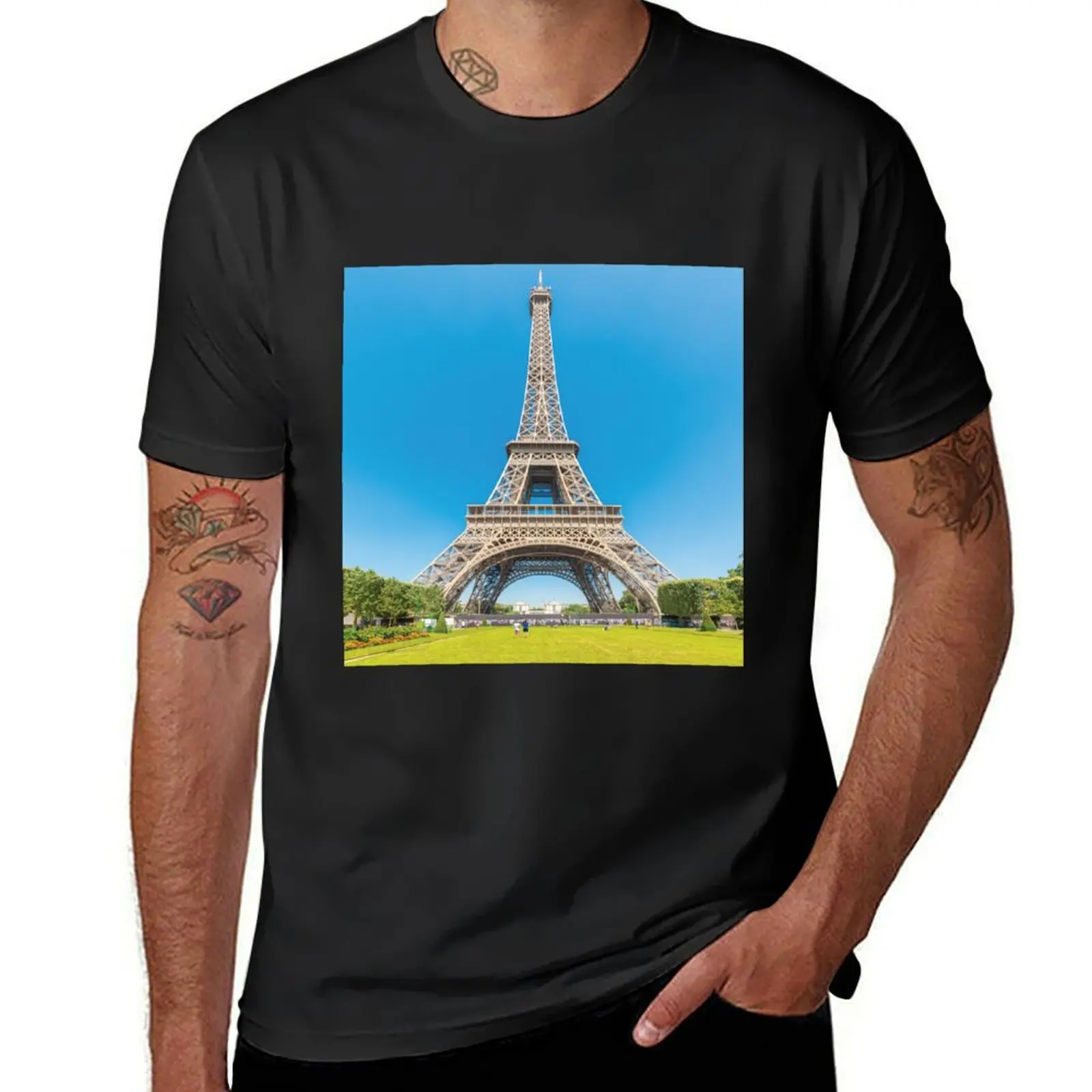 Cityscape of Paris with Eiffel Tower T-Shirt vintage customs design your own hippie clothes oversizeds men clothes