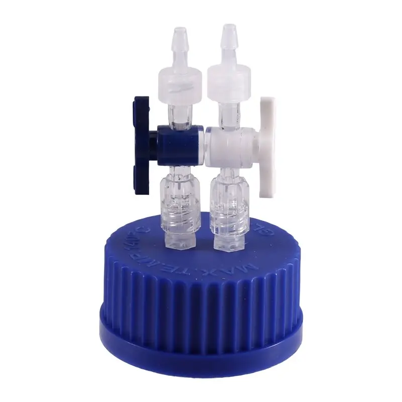 A25F-Blue GL45 Safety Cap Feeding Buffer Cover Fermentation Reactor Tank Sampling Waste Liquid Bottle Cap With Switch Valve