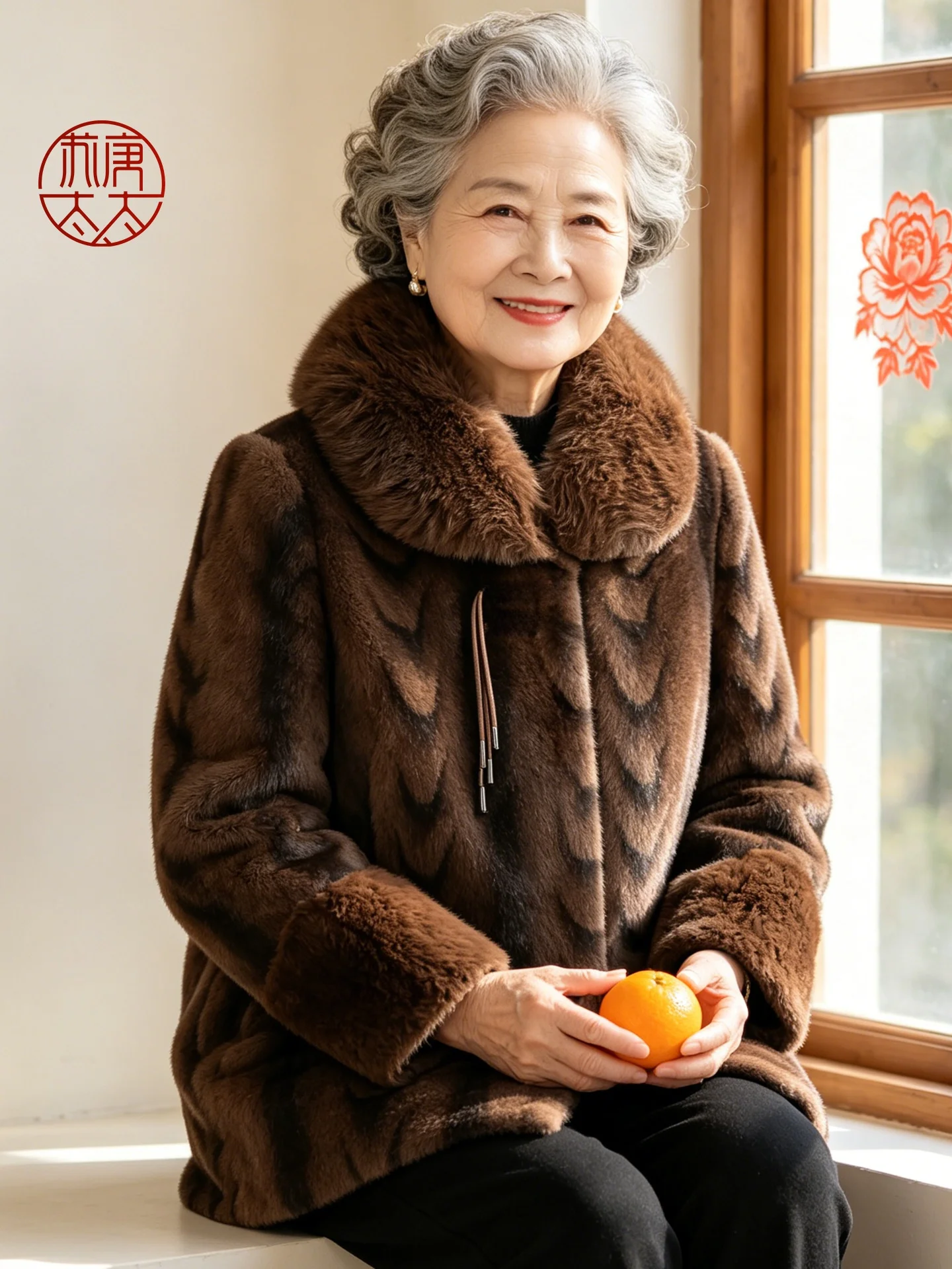 

New Chinese Style Thickened Faux Fur Coat for Elderly Women Mid-Length Plush Lined Grandmother Winter Jacket Collar Butt...