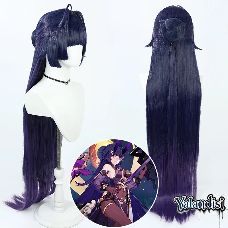 Yalandisi& Synthetic Hair Raiden Mei Cosplay Wigs With Buns Honkai Impact 3rd Raiden Mei 80cm Purple Gradient Wig Heat Resistant