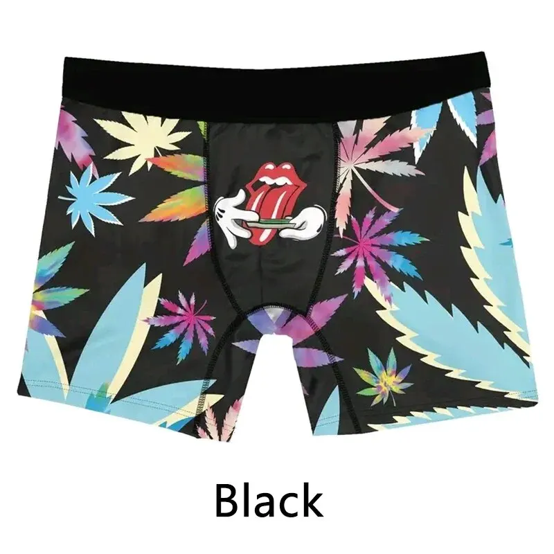 Men Sports Boxers Underwear Underpants Sport Black M L XL Maple Leaf Red Lip Print Breathable Ventilate Fashion Fitness Casual