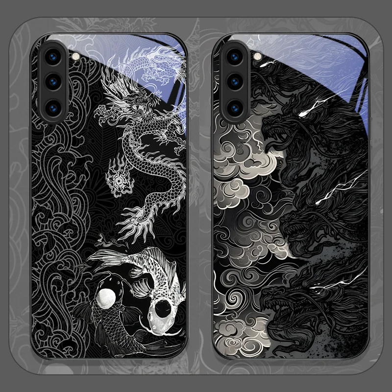 Aesthetic Cool Black Dragon Printed Tempered Glass Phone Case for Samsung Galaxy S26 S25 Ultra S24 S23 Plus S22+ S21 S20FE Cover