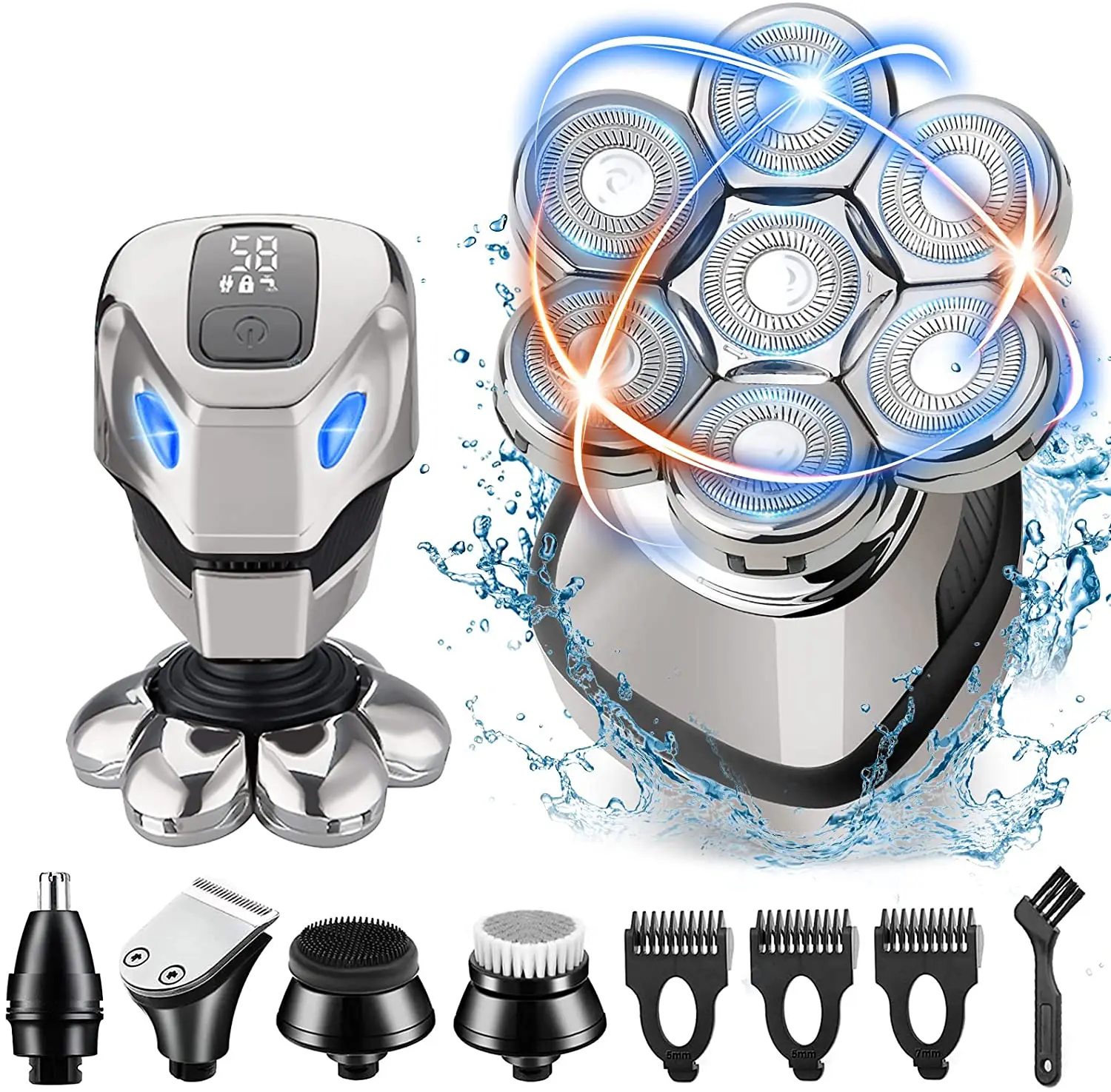 

7D Electric Shavers for Men with Nose Hair Sideburn Trimmer Waterproof Razor for Men Wet & Dry Anti-Pinch Men's Shavers Cordless