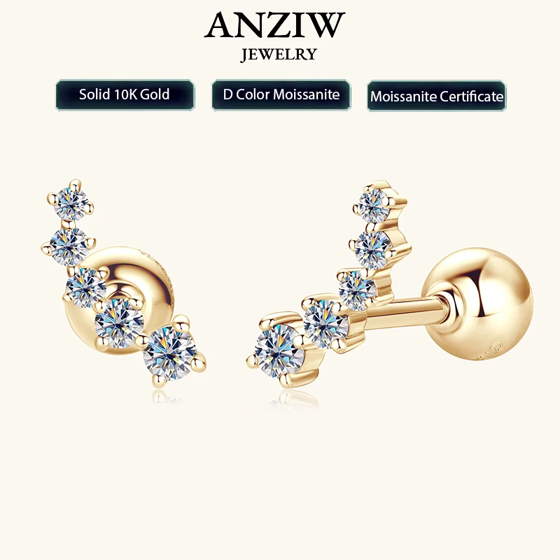 

Real Gold 10k D Moissanite Stud Earrings Yellow Gold 5 Stone Mini Earrings Certified Wedding Engagement Fine Jewelry for Women