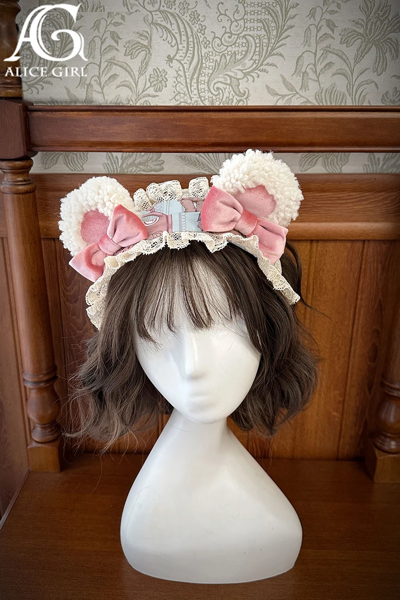 Lolita Bear Doll Wall Clashing Colours Side Clips Bnt Lamb's Ear Bow Headpiece by Alice girl