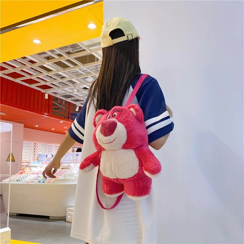 1pc Disney Lotso Cartoon Backpack Cute Sweet Plush Doll Casual Backpack Strawberry Bear Doll Girl Bag