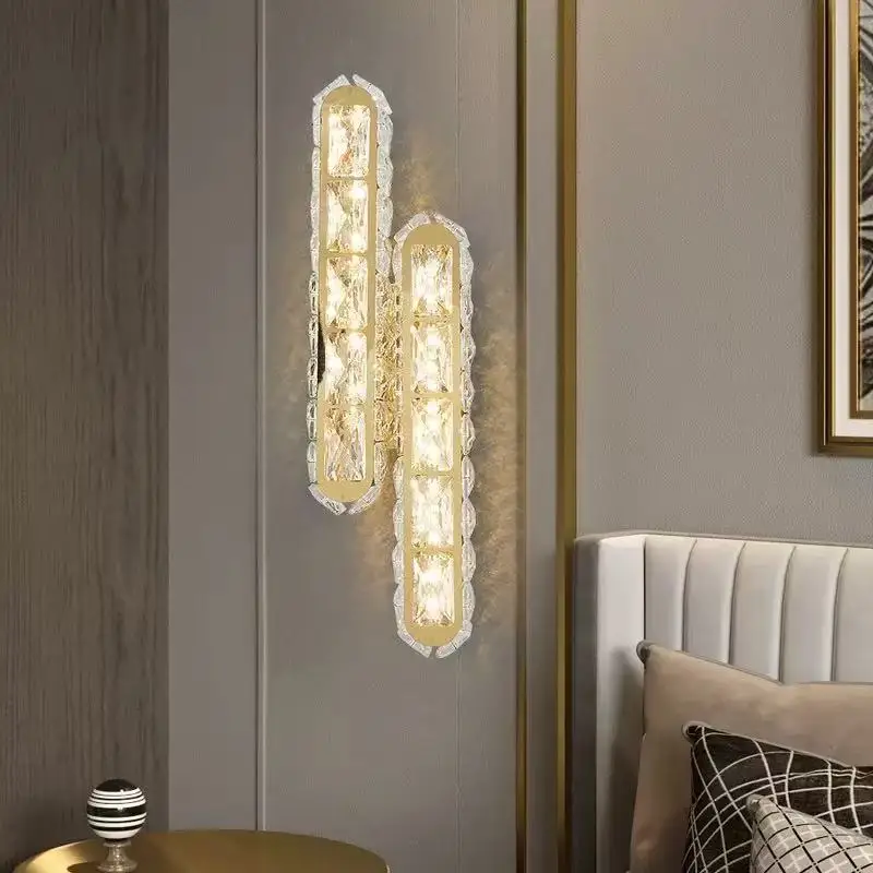 

Modern Crystal LED Wall Lamp Surface Mount Bedroom Aisle Parlor Dining Room Wall Lights Rectangle Silver Nordic Sconces
