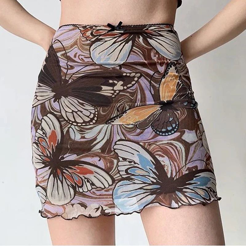 Summer Printed High-Waisted Slim Fit A-Line Skirt Mushroom Edge Casual Women's Fashion Skirts