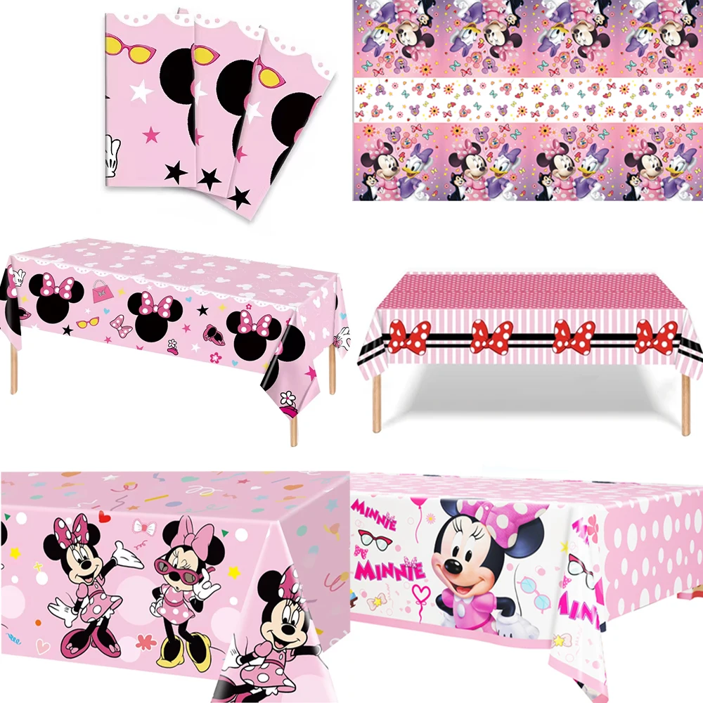 Mantel de fiesta de cumpleaños de Minnie Mouse, cubierta de mesa Rectangular desechable del Pato Donald para Minnie, suministros de Baby Shower para niñas y niños