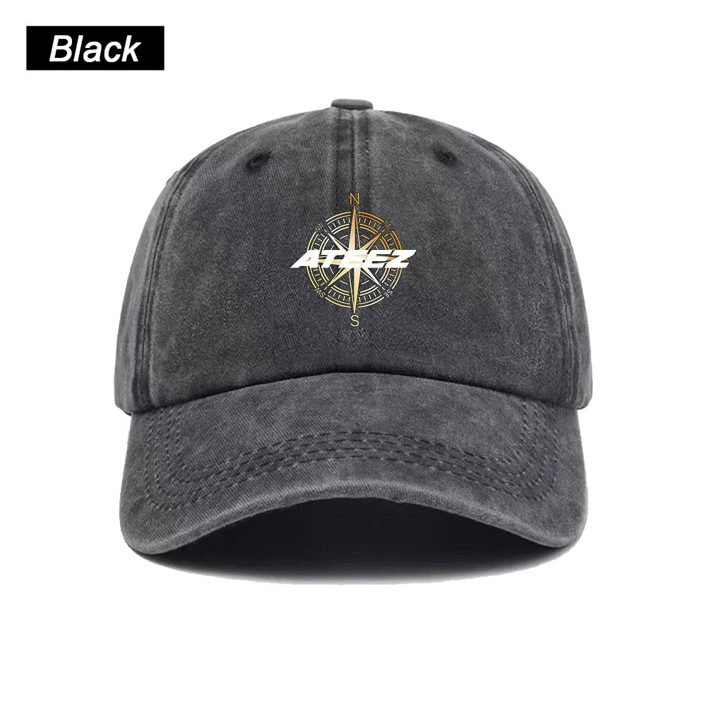 Kpop ATEEZ Compass Baseball Cap Washed Printed Trucker Style Unisex Cotton Streetwear Korean Fashion Summer Sun Hat
