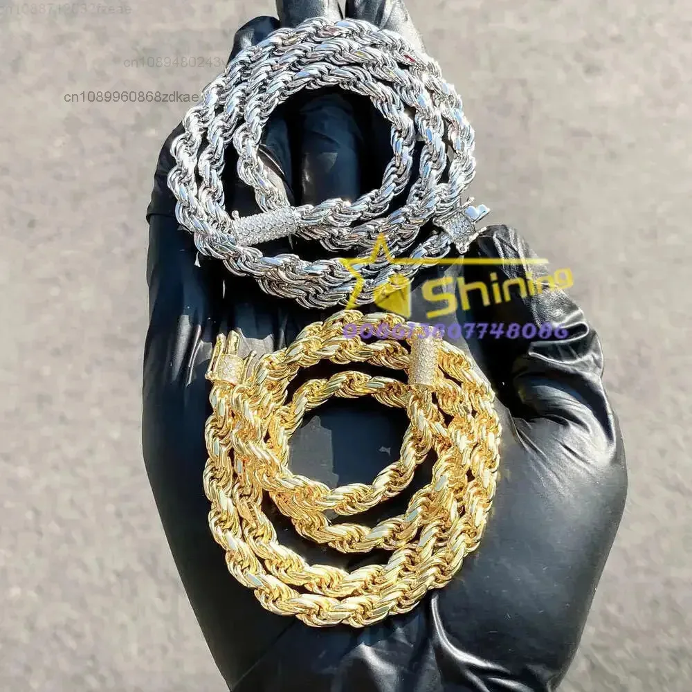 

6mm S925 Sterling Silver Necklace Iced Out Vvs1 Moissanite Diamond Clasp Silver Rope Chain