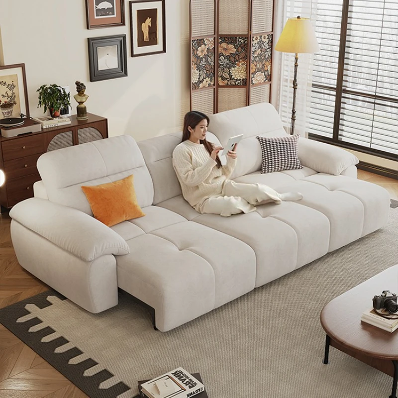 

Electric sofa bed collapsible sofa living room zero against the wall telescopic function sofa cat scratching fabric cream wind