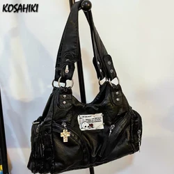 Borsa ascellare in morbida pelle ad alta capacità Y2k estetica Punk spalla s croce cerniera Streetwear da donna coreana