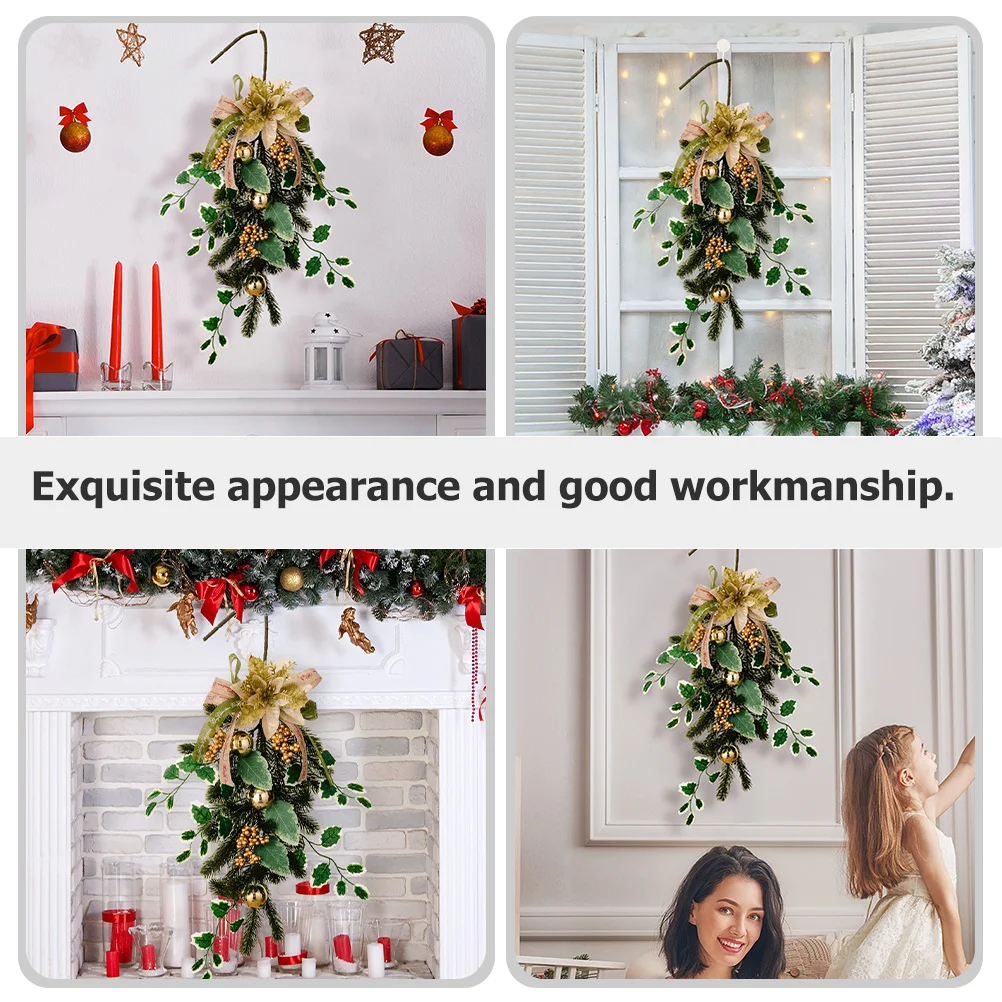 

Christmas Wreath Upside Down Hanging Teardrop Swag For Door Wall Fireplace Xmas Decor Artificial Garland Holiday Party