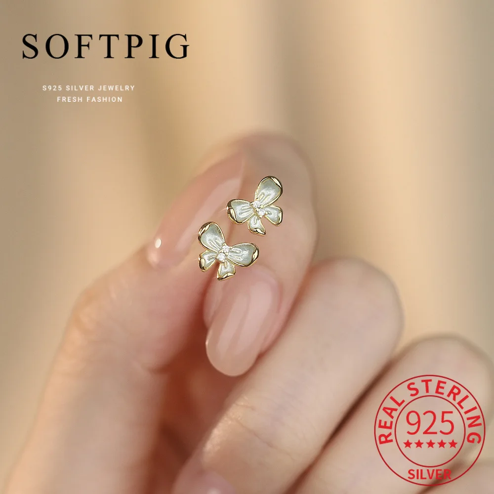 

SOFTPIG Real 925 Sterling Silver Butterfly Flower Mini Stud Earrings for Women Cute Fine Jewelry Light Luxury Accessories