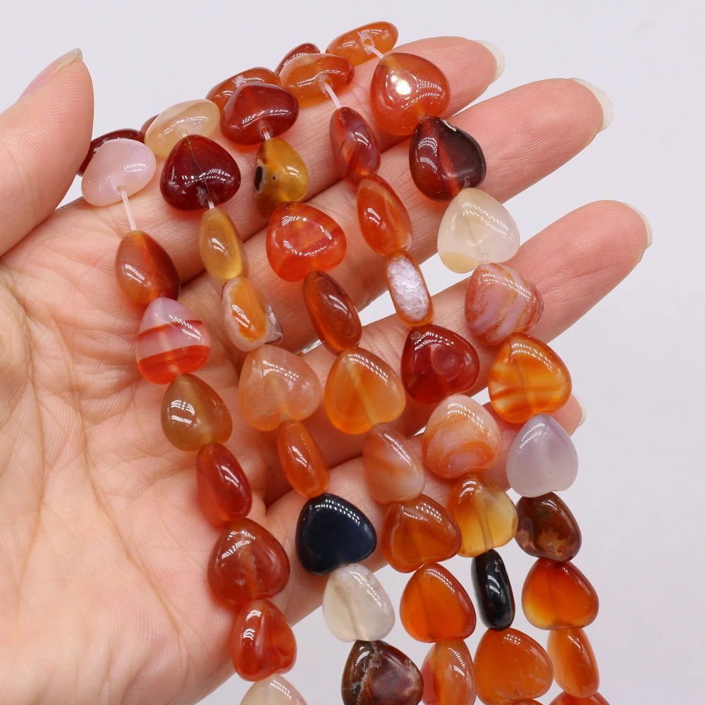 Muladhara Natural Agate Stone Red Heart-shaped Through-hole Agate Beads Jewelry Making DIY Necklace Bracelet Accessories Gifts