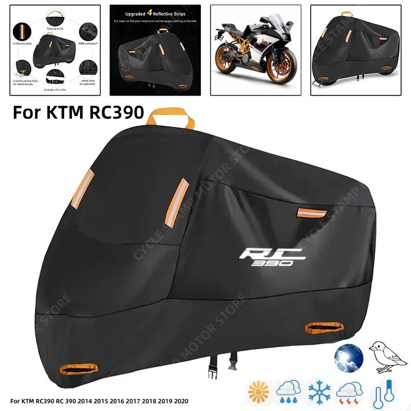 

Waterproof Motorcycle Cover For KTM RC390 RC 390 2014 Outdoor Protection Against Rain Dust Debris Weather 210D Oxford cloth