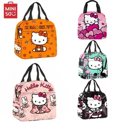 MINISO Hello Kitty Lunch Bag Cute Sanrio Anime Insulated Student Tote Bag Kawaii Cartoon Handbag bambini regali di festa di compleanno