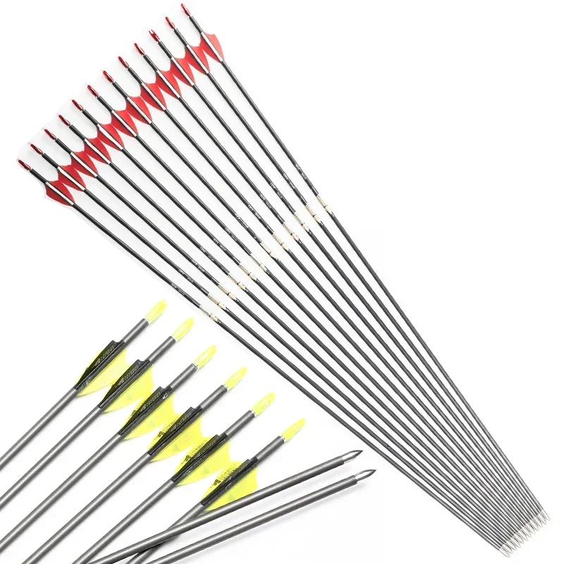 6Pcs Carbon Archery Arrows for Recurve Bow, Longbow, Hunting Shooting, Sp400-1000, Arrow Tips, 80GR