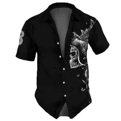 2024 Skull Men's Shirts Lapel Streetwear Vintage Shirt For Men Street Hip Hop Short Sleeve Top Party Summer Men Hawaiian Shirts