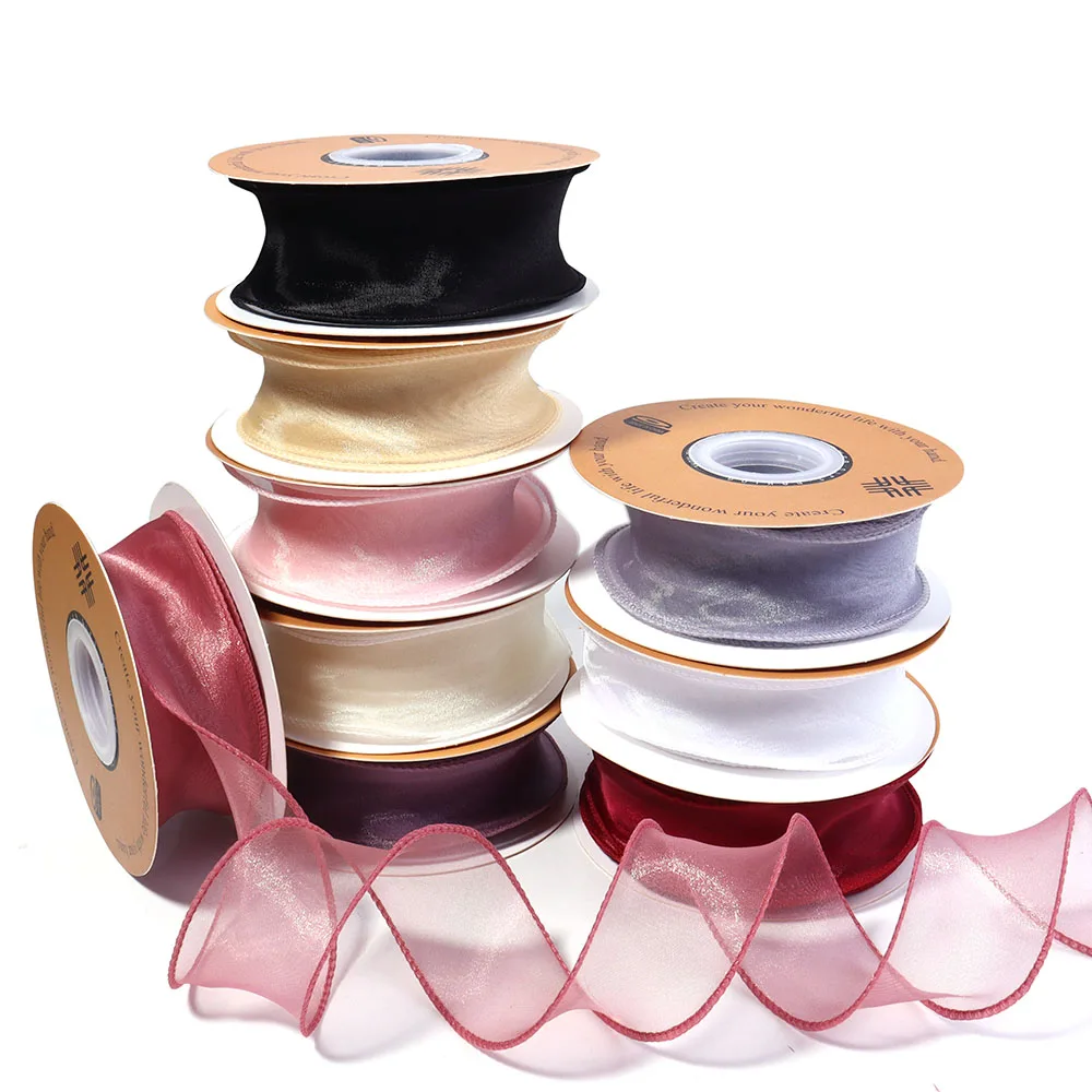 

10Yards/Roll Chiffon Silk Ribbon Organza Satin For DIY Craft Gift Wrapping Decoration Wedding Bouquets Wreath Sewing Supplies