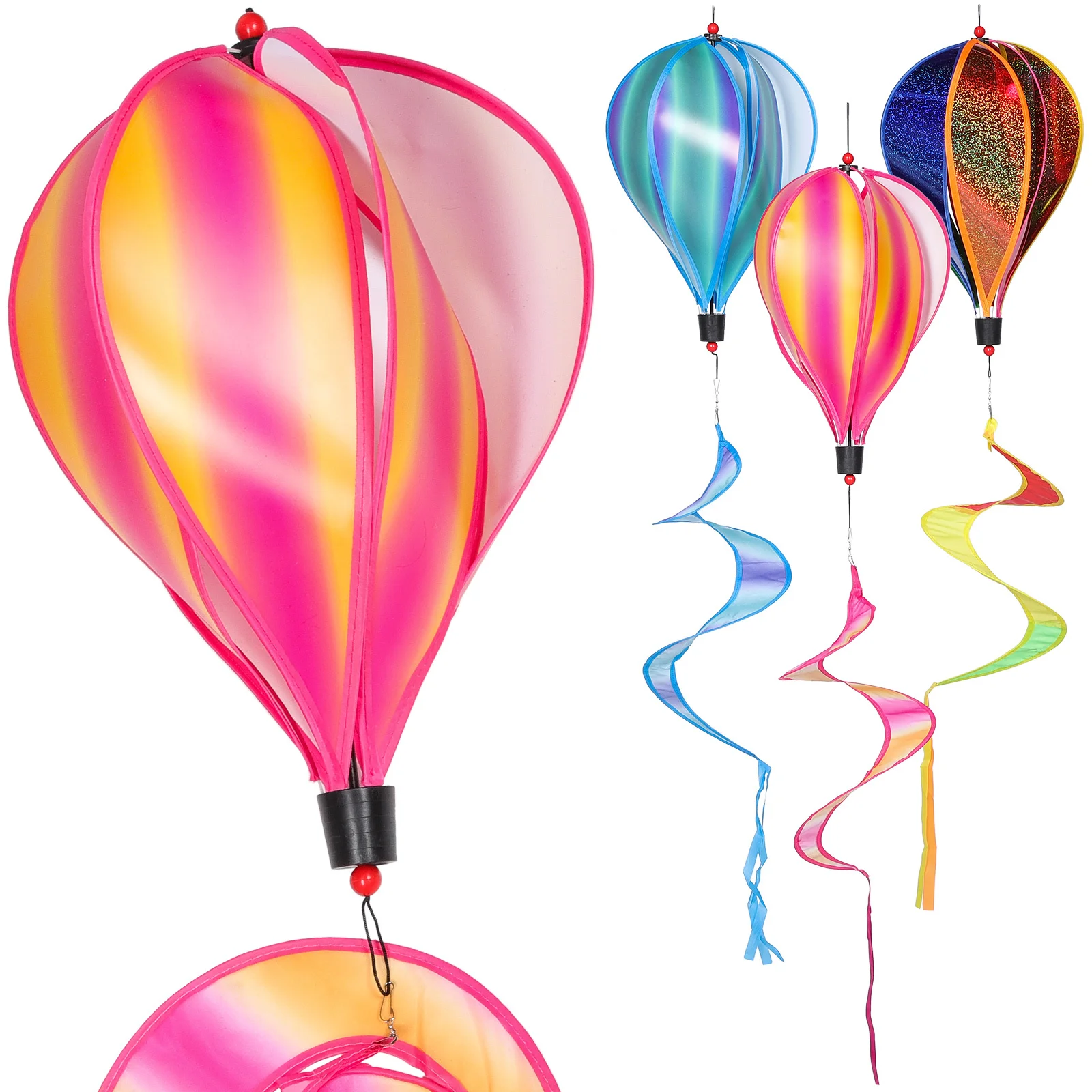

3Pcs Hot Air Balloon Hanging Ornaments Colorful Outdoor Wind Spinners Lawn Garden Decor Party Decoration Spiral Balloon Pendants