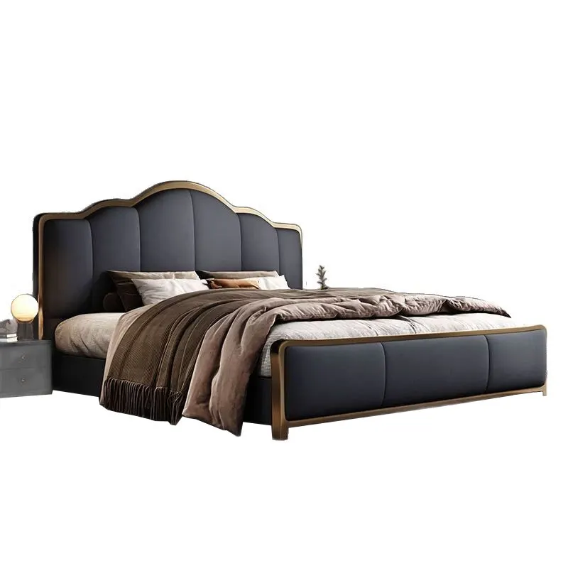 

#Italian Style Luxury Double Bed New Leather Soft Padded Master Bedroom Bed Modern Large Simple and High-End Wedding Bed