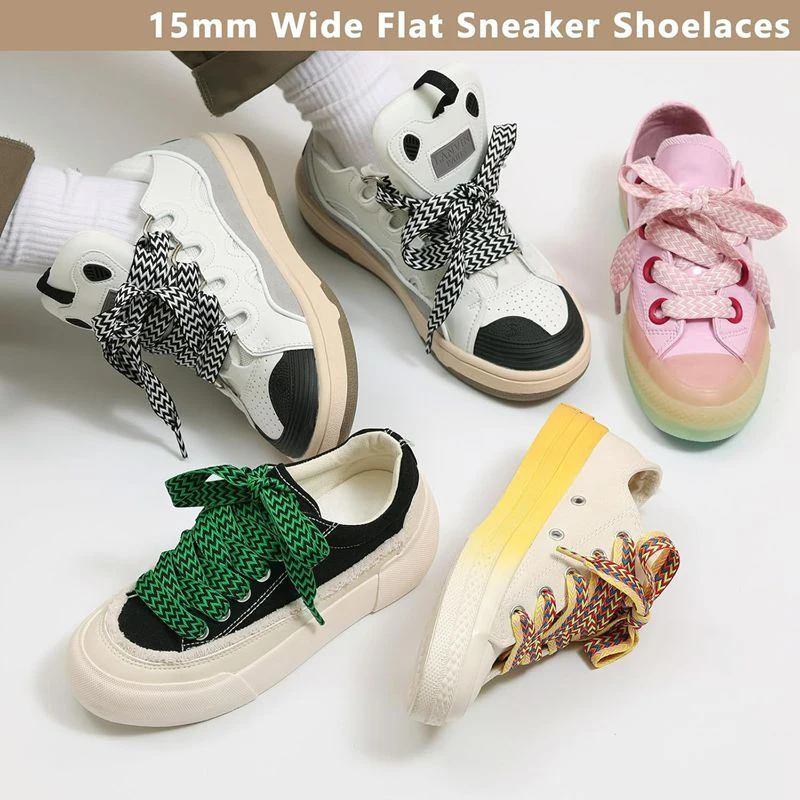 1,5 cm breite, dicke Schnürsenkel für Sneaker – Fette Schnürsenkel zum Austausch, zweifarbiges Muster, Unisex-Schuhzubehör – Detail 5