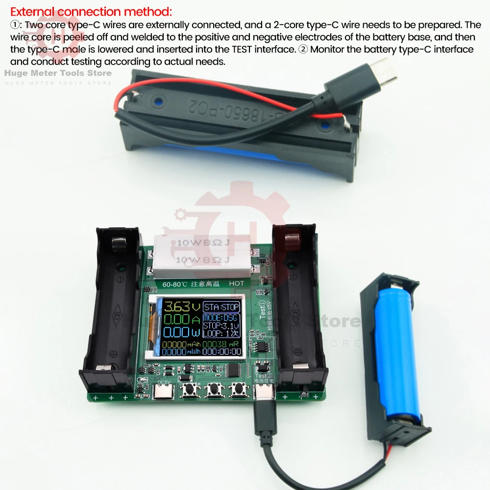 8-kanałowy moduł testera pojemności baterii litowej 18650 MAh MWh cyfrowy moduł detektora mocy baterii 18650 Tes C