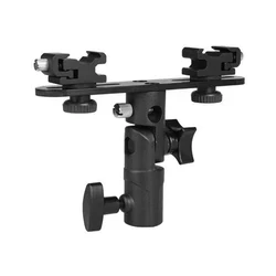 Dual Flash Bracket Hot Shoe Speedlight Stand Umbrella Holder Double Hot Shoe Flash Umbrella Holder for Canon Nikon DSLR Camera