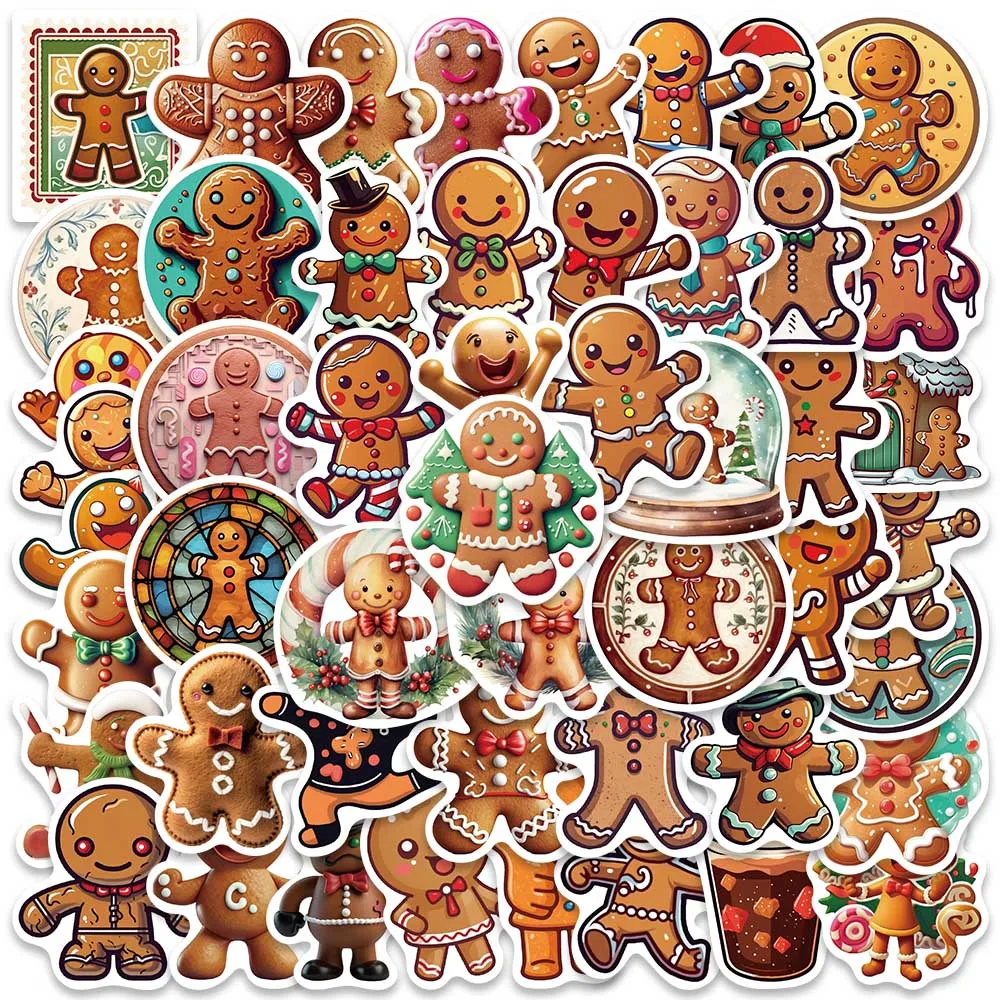 50pcs Funny Cute Cartoon Gingerbread Man Stickers For Laptop Water Bottle Luggage Notebook Waterproof Graffiti Vinyl Decals