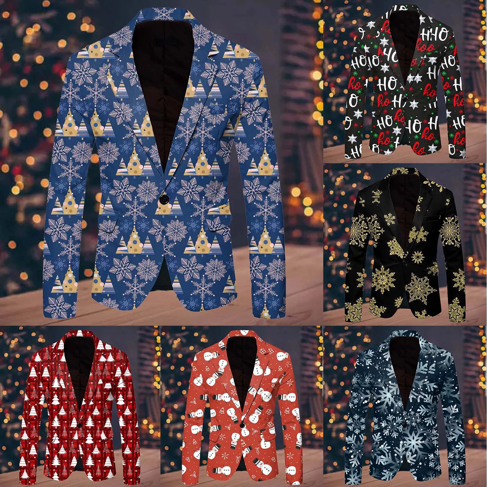 Original Design Men\'s Christmas Jacket Single Row Suit Coats Fashion Men Printed Casual Blazers Plus Size Jackets For Party