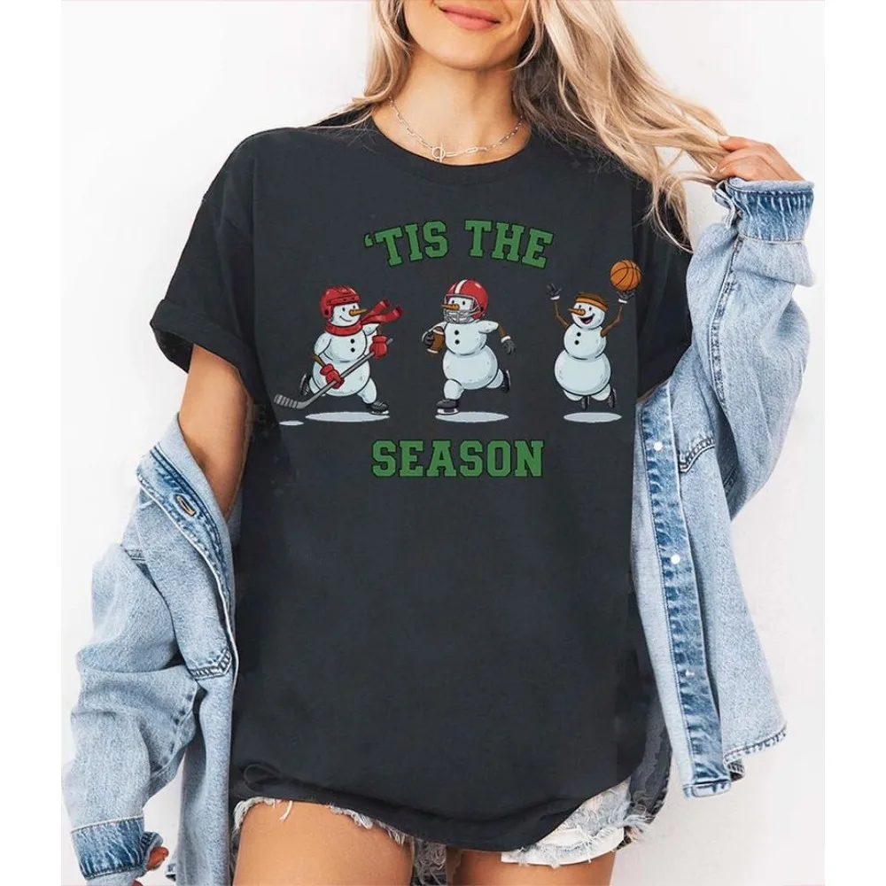 

Tis The Snowman Season Unisex Tees Basketball Football Hockey Parody Shirt Holiday Gift Idea Harajuku Aesthetic Clothes