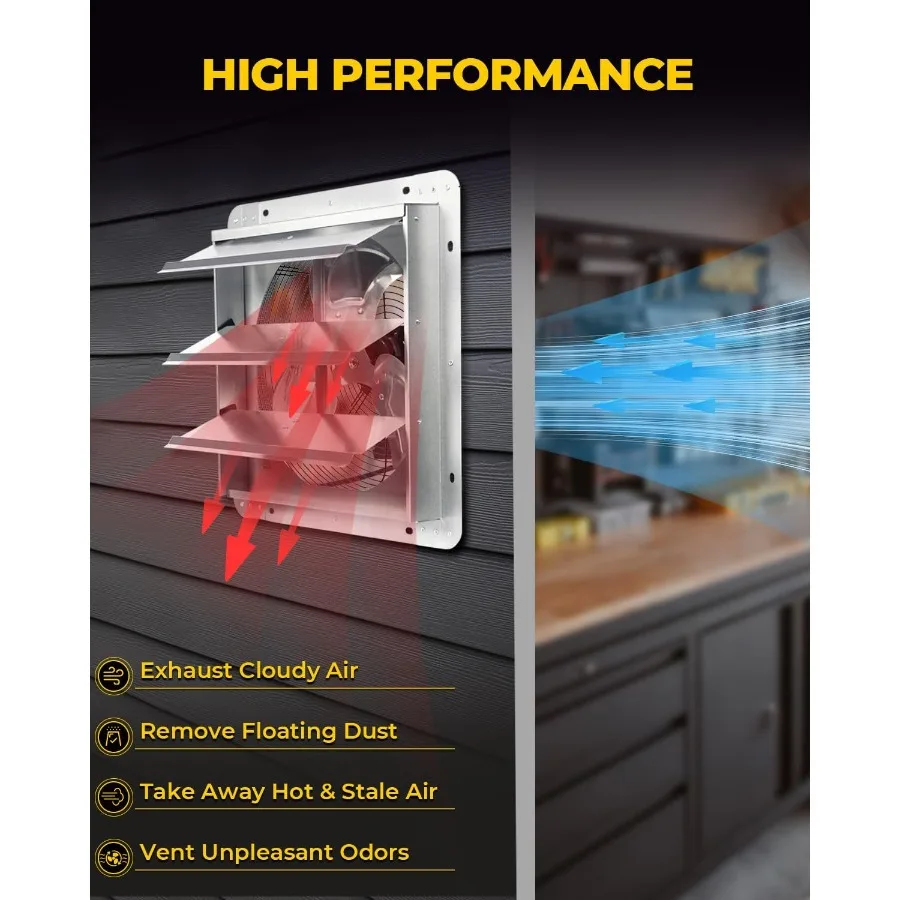 Ventilatore di scarico per otturatore da 18 pollici con cavo di alimentazione Montaggio a parete ad alta velocità 2 500 CFM per garage Soffitta Negozi Serra Potente Ventila