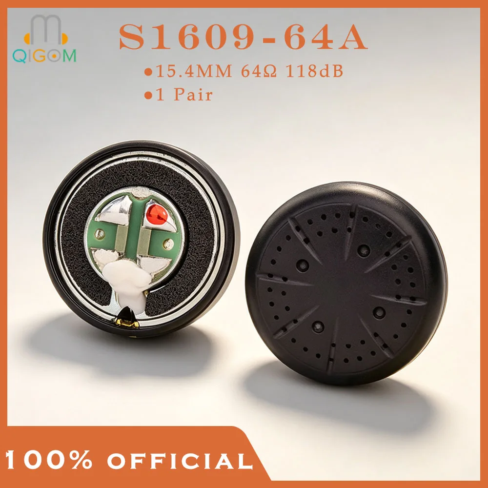 Динамик для наушников QIGOM с плоской головкой S1609-64A, 15,4 мм, 64Ω, 118 дБ, сбалансированное трехчастотное звучание, прозрачный звук для поп-музыки.