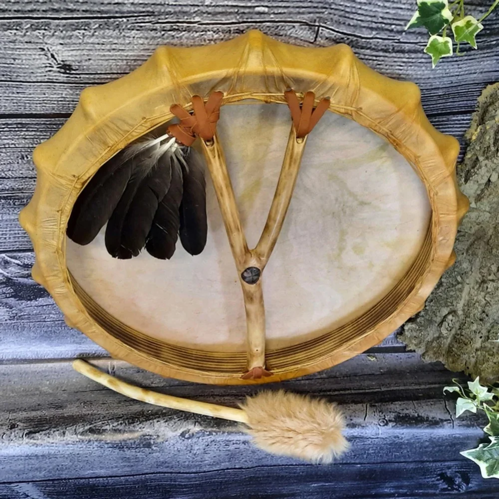 Shaman Drum Reflection Frame Drum Decorative Sound Healing Tool Home Party Desktop Decor for Chakra Balancing Spiritual Healing