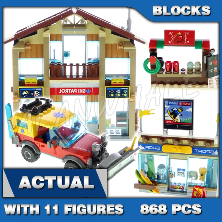 

868 шт. городской лыжный курорт, зимний снежный парк, 2-уровневая спасательная база, снегоход, шлифовальная направляющая 10996, строительный блок, игрушка, совместимая с моделью