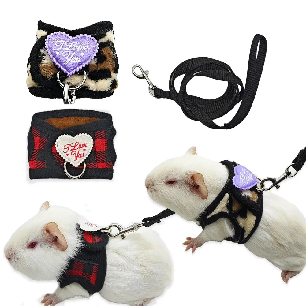 Small Pet Harness and Leash Set for Guinea Pig, Ferret, Hedgehog, Rabbit, Chinchilla,  Soft Mesh Walking Vest with Lead 2PCS