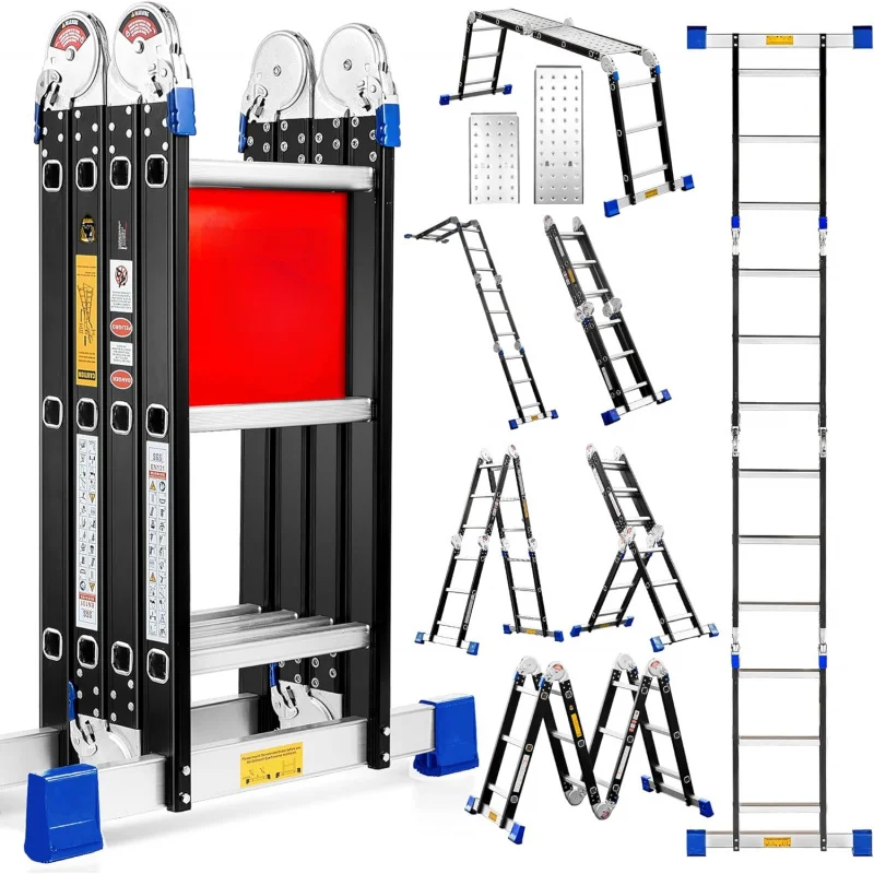 7 in 1 Multi-Purpose Ladder Aluminium Extension Ladder 12Ft Folding Adjustable Telescoping Step Ladder Heavy Duty Ladders