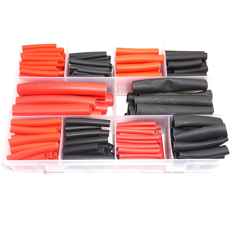 Heat Shrink Tubing Kit - 3:1 Adhesive Lined, Marine Grade Shrink Wrap -  228 PCS Black, Red (Dia):3/8