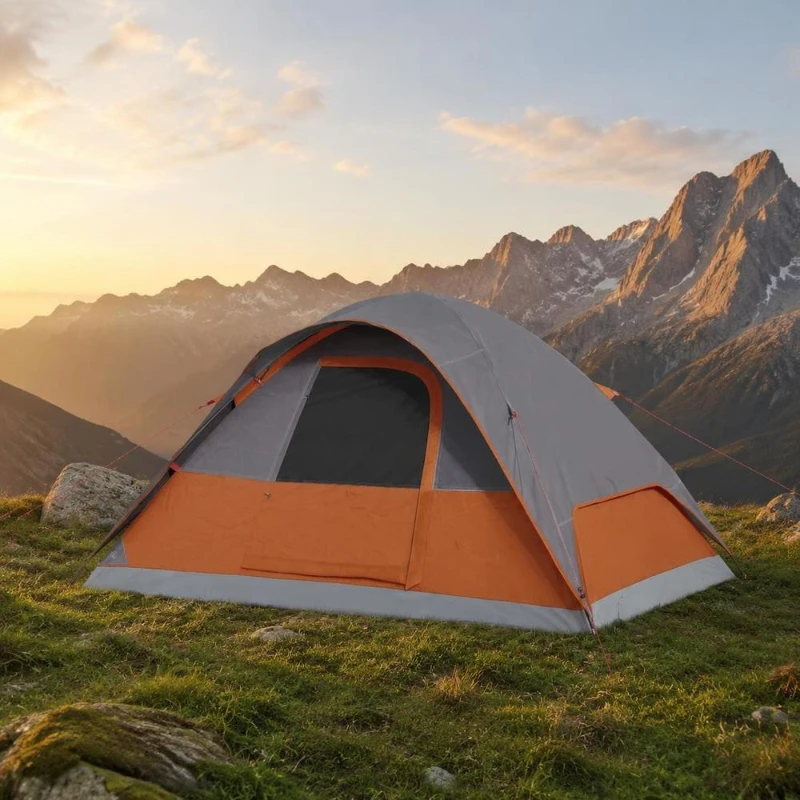 Tente dôme orange spacieuse pour 6 personnes, idéale pour le camping en extérieur, conception portable avec grand espace intérieur, montage pratique, structure robuste, parfaite pour les sorties en famille, les randonnées, les voyages et les pique-niques en plein air.