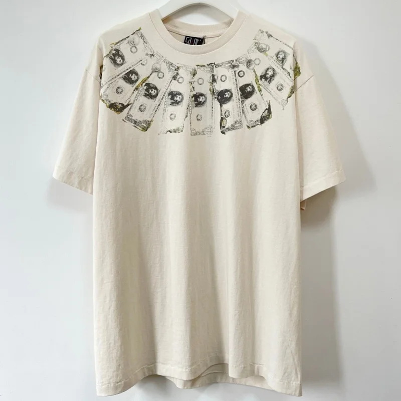 

Mens Womens Fashion Saint T Shirts with Money Collars Casual Oversized Short Sleeved Retro T-shirts