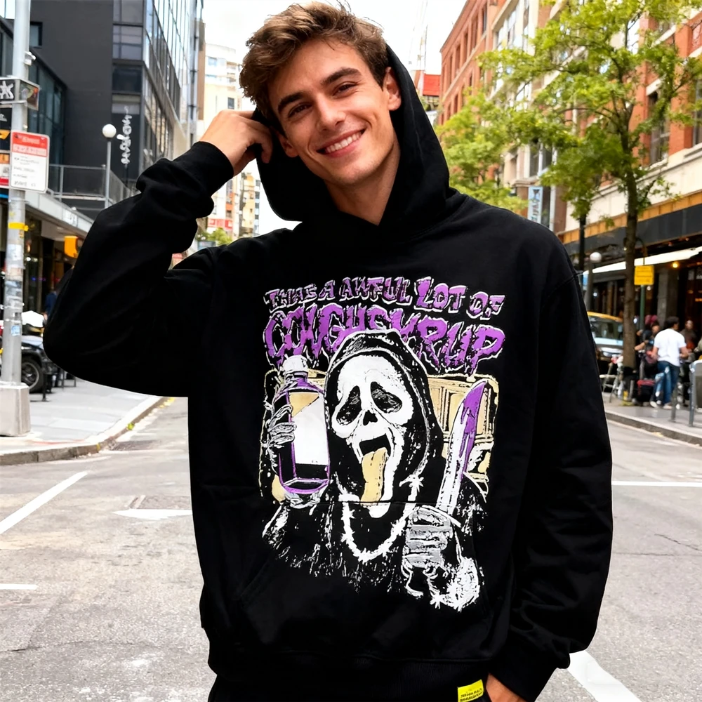 

KUCLUT 1:1 Fashion Streetwear Graffiti Printed Pullover Casual Oversize Loose Sweatshirt 100%Cotton Vintage Hoodie Men Woman