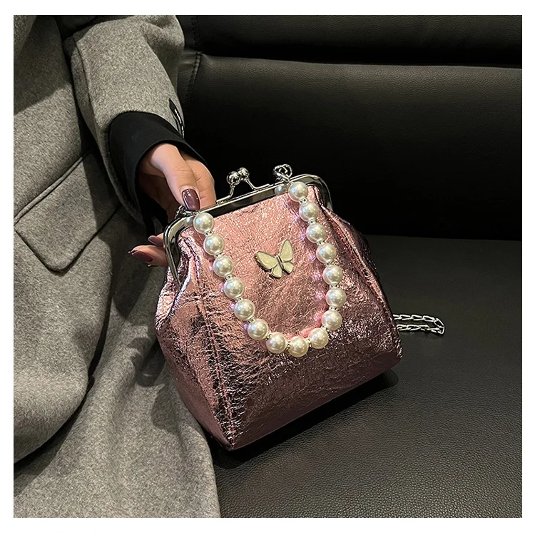 JIAERDI Fairycore Y2k Hand Bag Women Vintage Butterfly Pearl Handle Messenger Bags Purse Female Harajuku Pink Shell Bag Wallet